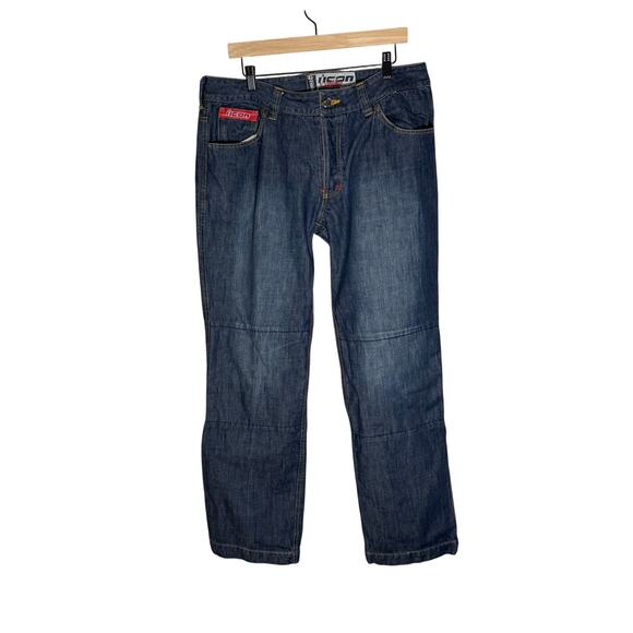 Icon Strongarm 2 Double Knee Motorcycle Riding Blue Denim Jeans Mens 38x34 EUC - Picture 1 of 11